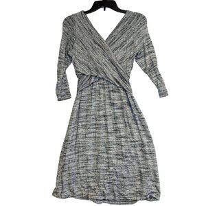 Anthropologie Amadi Fara Dress S Grey & Black Knit V-Neck 3/4 Sleeve